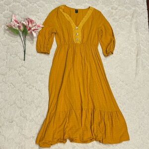 SHEIN Mustard 1/2 Sleeve Swedish Dot Midi Dress